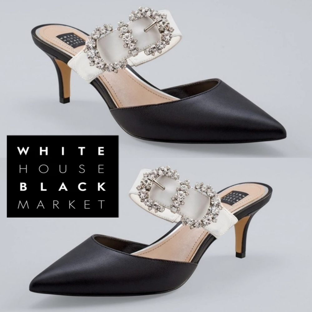 NEW IN BOX WHBM 35th Anniversary Black & White Rhinestone Heel